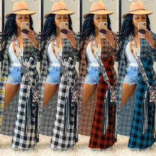 Plus Size Plaid Print Long Sleeve Maxi Shirt GLF-08082