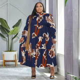 Plus Size Printed Long Sleeve Maxi Dress OSIF-22526