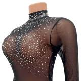 Sexy Mesh Hot Drilling Long Sleeve Night Club Dress GOSD-6699