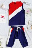 Kids Sleeveless Colorblock Hooded Sports Casual Set GYMF-YM045