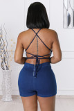 Plus Size Denim Backless Cross Strap Romper LX-3533