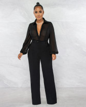 Fashion Chiffon Splice Long Sleeve Jumpsuit ME-8199