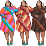 Plus Size Fashion Print Loose Dress With Belt OSIF-22507