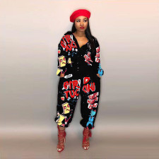 Plus Size Casual Printed Long Sleeve Jumpsuit LSD-83146