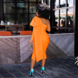 Plus Size Solid One Shoulder Slim Midi Dress NY-10271