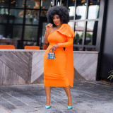 Plus Size Solid One Shoulder Slim Midi Dress NY-10271