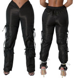 Zip Tie Solid Color Casual Pants OLYF-6109