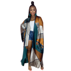Printed Long Sleeve Shawl Coat TE-4464