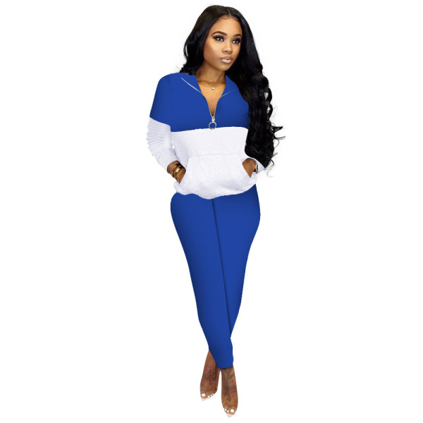 Fashion Casual Patchwork Long Sleeve Pants Two Piece Set SHD-D9824