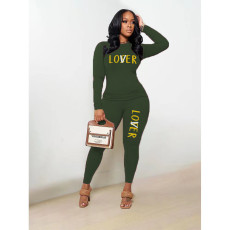 Plus Size Letter Print Slim Long Sleeve Pant Suit GCNF-8686L6