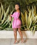 Off Shoulder Long Sleeve Drawstring Slim Mini Dress XMY-9391