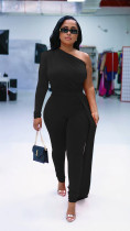 Fashion Solid One Shoulder Sleeve Irregular Jumpsuit YS-S828