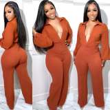 Sexy Solid Deep V Neck Tight Jumpsuit AIL-224