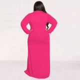 Plus Size Solid Tie Up Long Shirt Dress NNWF-7710