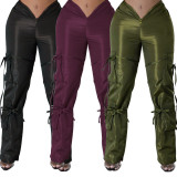 Zip Tie Solid Color Casual Pants OLYF-6109