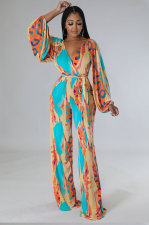 Fashion Print Long Sleeve Straight Jumpsuit XHXF-8653