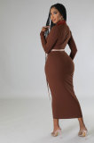 Color Matching Lapel Long Dress(With Waist Belt) XHXF-327