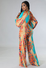 Fashion Print Long Sleeve Straight Jumpsuit XHXF-8653