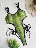 Fashion Snake Print Bandage One-Piece Swimsuit CASF-6483