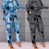 Plus Size Casual Printed Two Piece Pants Set NY-2577