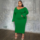 Plus Size Fahion Solid Color Flare Sleeve Long Dress NNWF-7716