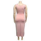 Plus Size Solid Color Tight Tank Top And Skirts Two Piece Set OSIF-19316