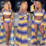 Sexy Printed Swimsuit Beach Cape Coat 3 Piece Set FSXF-F56