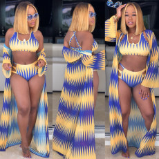 Sexy Printed Swimsuit Beach Cape Coat 3 Piece Set FSXF-F56
