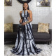 Sexy Print Backless Maxi Dress JZHF-8036