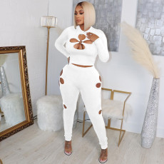 Four Leaf Hollow Out Long Sleeve Two Piece Pant Sets YNSF-1865