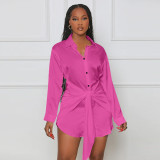 Casual Solid Color Long Sleeve Shirt Dress YF-10295
