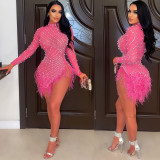 Sexy Mesh See-Through Hot Drilling Irregular Dress CYA-900128