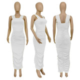 Sexy Solid Color Ruched Slit Maxi Dress WMEF-2054