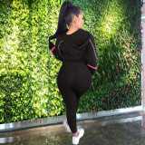 Plus Size Casual Print Hooded Coat And Pants Two Piece Set QXTF-8813