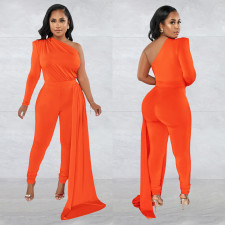 Fashion Solid One Shoulder Long Sleeve Jumpsuit BY-6068