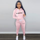 Plush Letter Print Drawstring Hoodies Two Piece Pants Set TK-6261