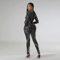 Sexy Mesh See-Through Hot Drilling Slim Jumpsuit CYA-900135