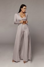 Solid Top+Pants+Long Sleeve Coat Three Piece Set YF-9234