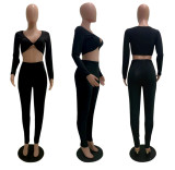 Casual Solid Color Yoga Long Sleeve Sports Two Piece Set WSYF-5955
