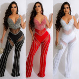 Sexy Deep V Neck Hot Drilling Sling Jumpsuit NY-2572