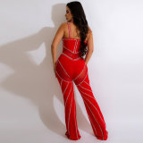 Sexy Deep V Neck Hot Drilling Sling Jumpsuit NY-2572