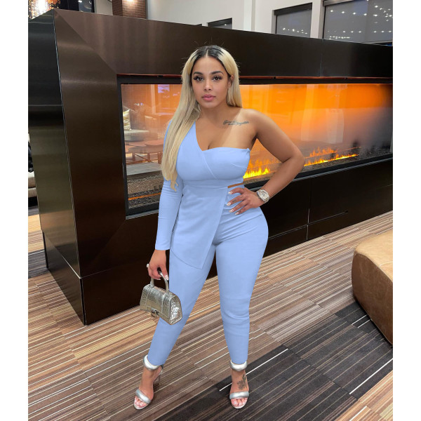 Sexy Slash Neck Single Shoulder Sleeve Two Piece Pant Set FOSF-8321