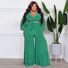 Solid Tie Up Long Sleeve Tops And Splicing Straight Pant Suits NNWF-7668