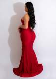 Sexy Solid Slash Shoulder Split Evening Dress LSD-83157