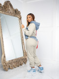 Plus Size Fashion Color Blocking Hooded Sweatshirt Two Piece Pants Set JH-322