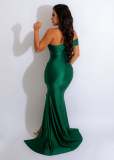 Sexy Solid Slash Shoulder Split Evening Dress LSD-83157