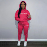 Casual Solid Letter Print Hooded Sweatshirts And Sport Pant 2 Piece Set QKYF-71317
