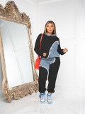 Plus Size Fashion Color Blocking Hooded Sweatshirt Two Piece Pants Set JH-322
