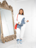 Plus Size Fashion Color Blocking Hooded Sweatshirt Two Piece Pants Set JH-322