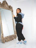 Plus Size Fashion Color Blocking Hooded Sweatshirt Two Piece Pants Set JH-322